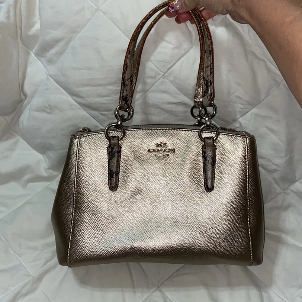Coach Mini Christie metallic with snake embossed satchel strap carry all